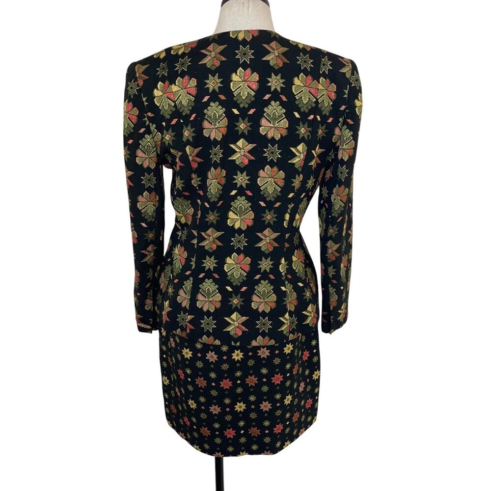 Victor Costa Vintage Womens Skirt Suit Size 10 Multicolor Brocade Star Print - Picture 3 of 16